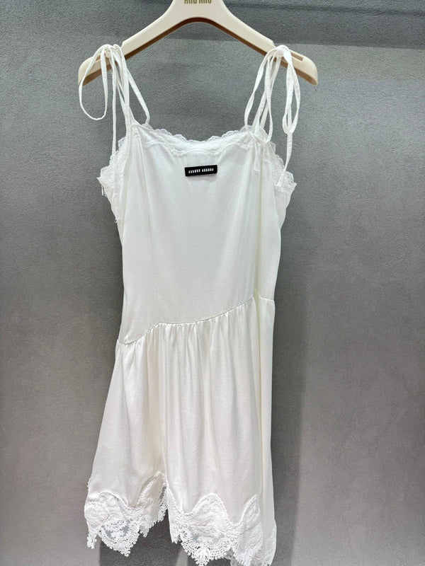Miu Miu White Lace-up Dress in Cotton 369566