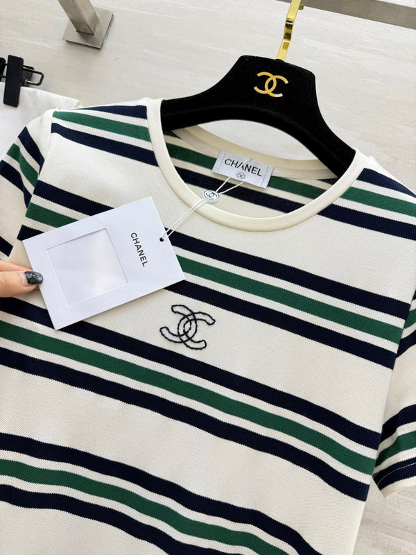 Chanel Striped T-shirt Dress White in Pure Cotton 375550