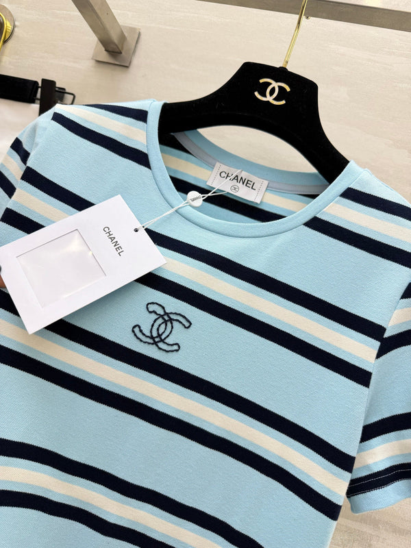 Chanel Striped T-shirt Dress Blue in Pure Cotton 375548