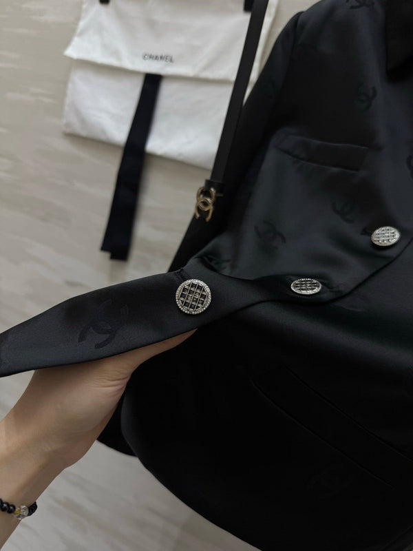 Chanel Double C Letter Jacket Black in Acetate 375499