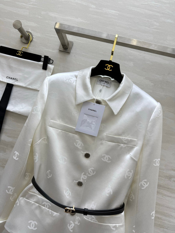 Chanel Double C Letter Jacket White in Acetate 375497
