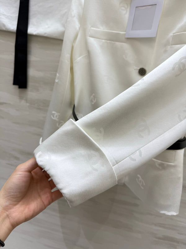 Chanel Double C Letter Jacket White in Acetate 375497