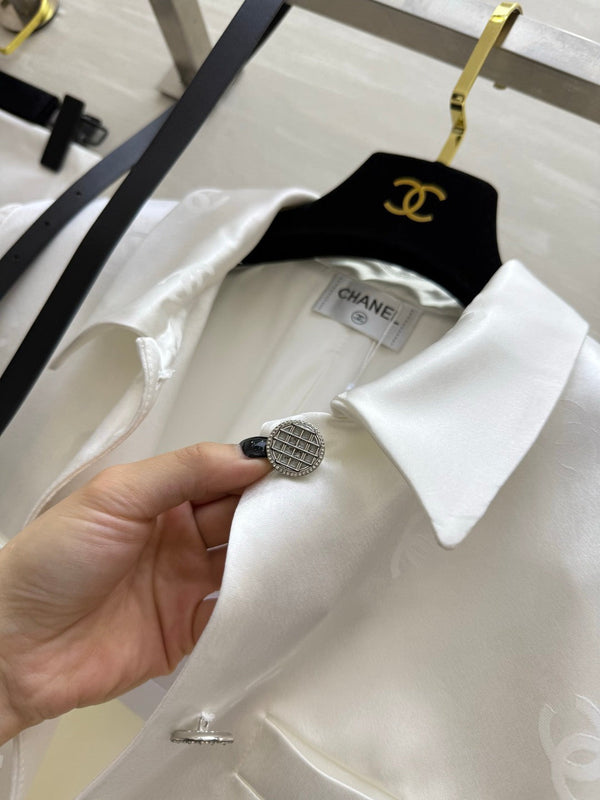 Chanel Double C Letter Jacket White in Acetate 375497