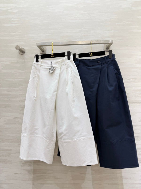 Loewe 26 Wide-Leg Cropped Pants Navy Blue in Cotton 375595