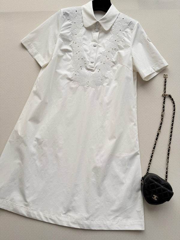 Moncler 26 Collared Shirt Dress White in Cotton 374732