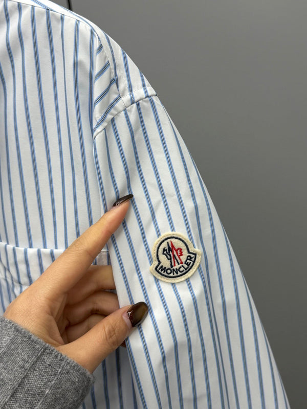 Moncler Shirt Zipper White Blue in Cotton 374675