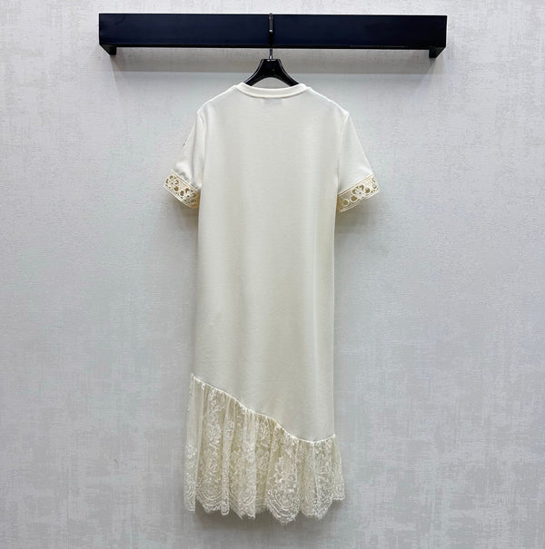 Moncler 26 Lace Patchwork Dress Beige in Cotton 366758