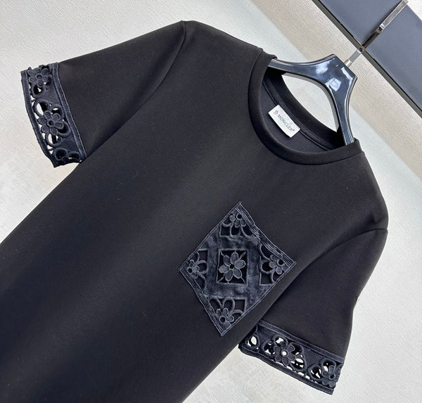 Moncler 26 Lace Patchwork Dress Black in Cotton 366760