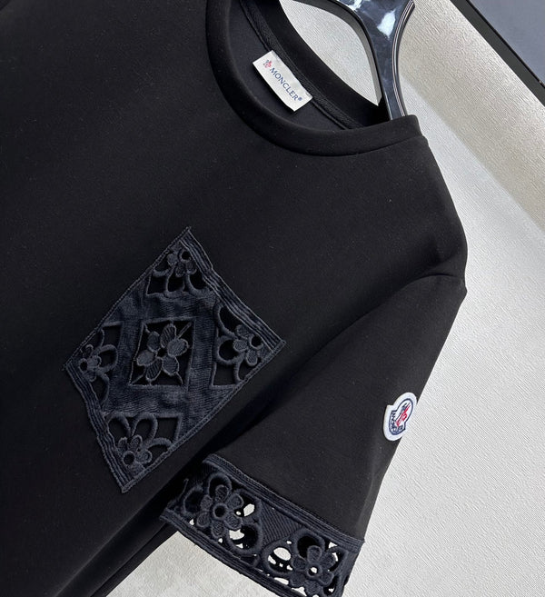 Moncler 26 Lace Patchwork Dress Black in Cotton 366760