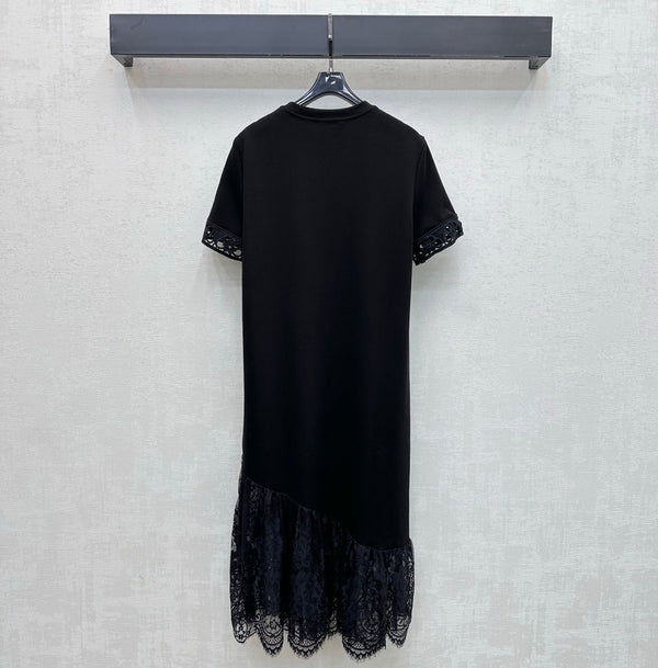 Moncler 26 Lace Patchwork Dress Black in Cotton 366760