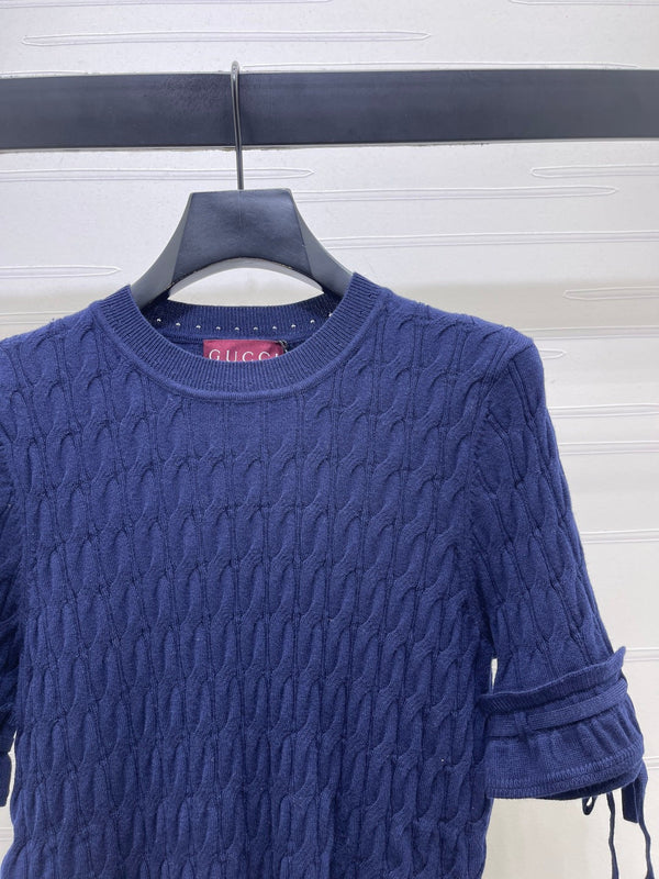 Gucci 26 Crew Neck Cable Short-Sleeve T-Shirt Navy Blue in Cotton 375072