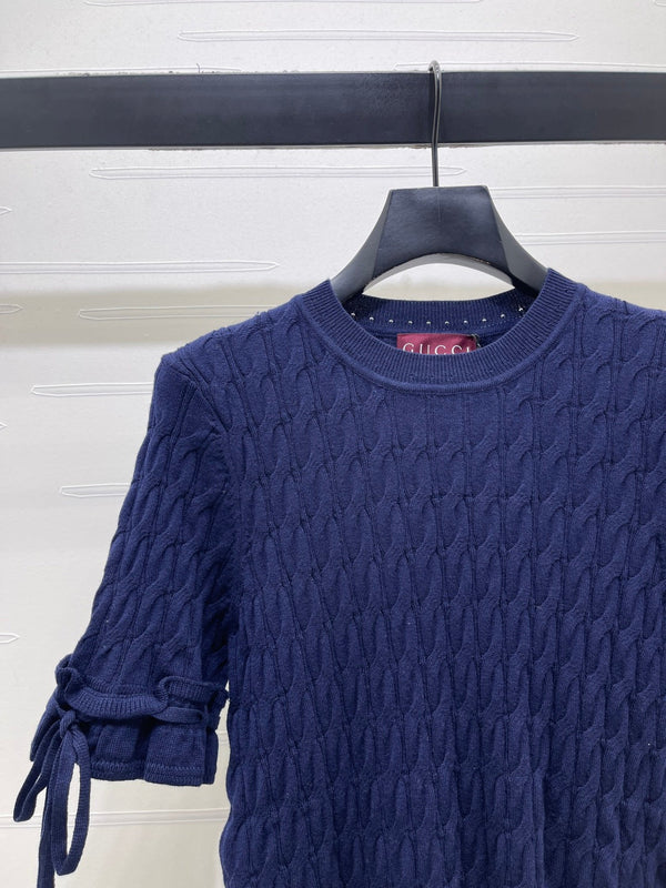 Gucci 26 Crew Neck Cable Short-Sleeve T-Shirt Navy Blue in Cotton 375072