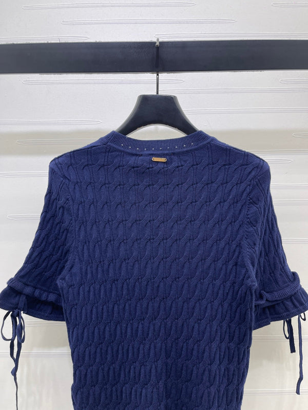 Gucci 26 Crew Neck Cable Short-Sleeve T-Shirt Navy Blue in Cotton 375072