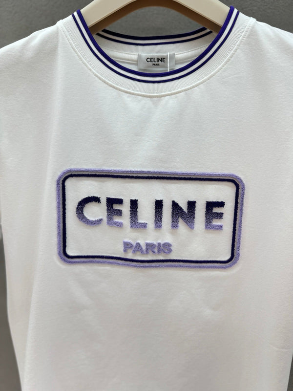Celine Flocked Two-Tone T-Shirt in Polyester 375188