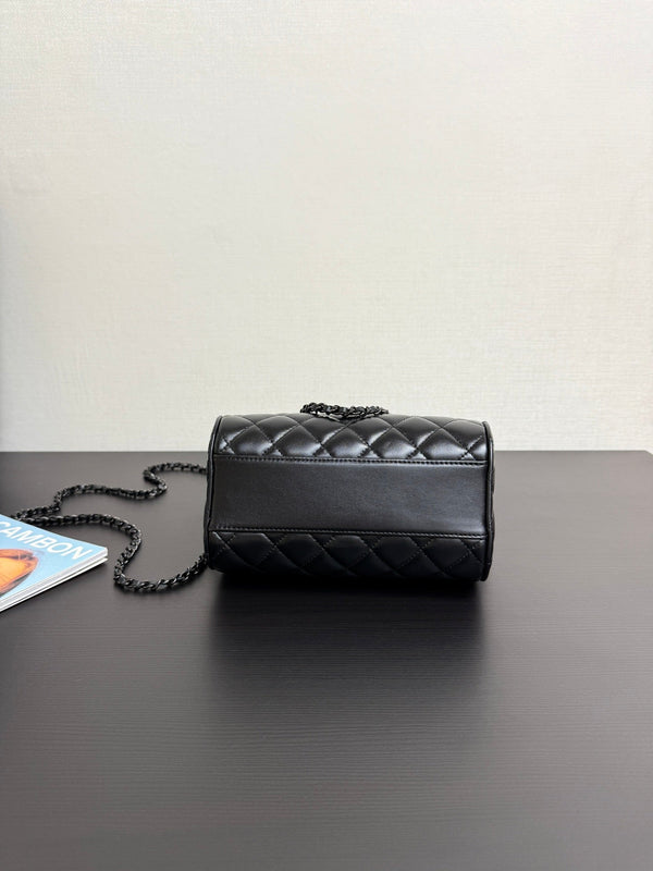 Chanel 25P Mini Bowling Bag 18.5 Black in Sheepskin