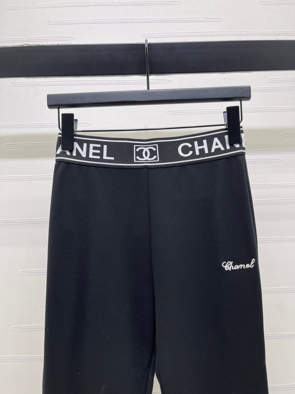 Chanel Webbing Letter Flare Pants Black in Rayon 376052