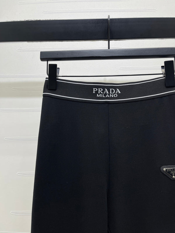 Prada With Logo Print Flare Pants Black in Rayon 376053