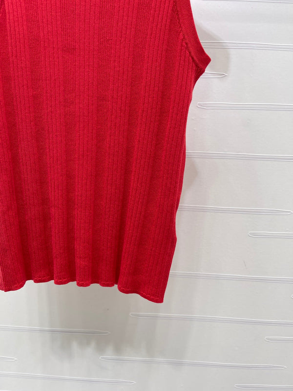Chanel 2026 Vertical Ribbed Crew Neck Knit Vest Red in Knit Fabric 376044
