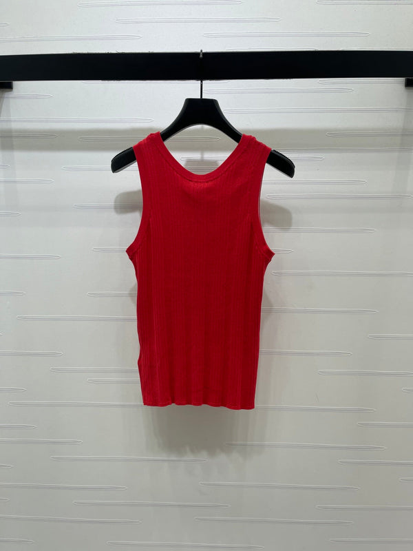 Chanel 2026 Vertical Ribbed Crew Neck Knit Vest Red in Knit Fabric 376044