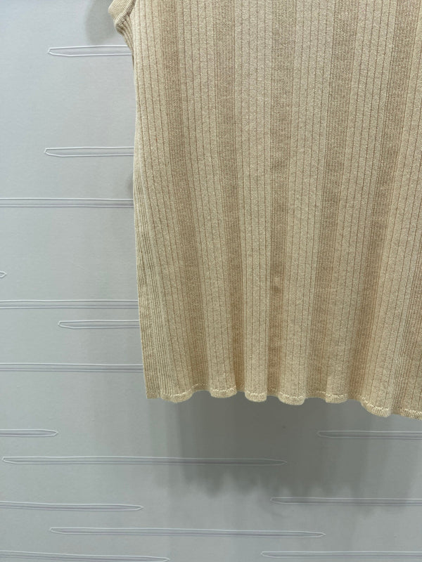 Chanel 2026 Vertical Ribbed Crew Neck Knit Vest Beige in Knit Fabric 376040
