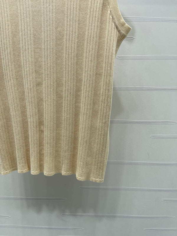 Chanel 2026 Vertical Ribbed Crew Neck Knit Vest Beige in Knit Fabric 376040
