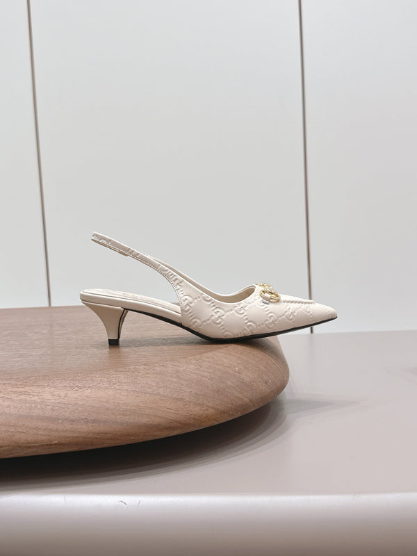 Gucci 26 Slingback 45mm Embossed Single Ivory in Lamskin 739363