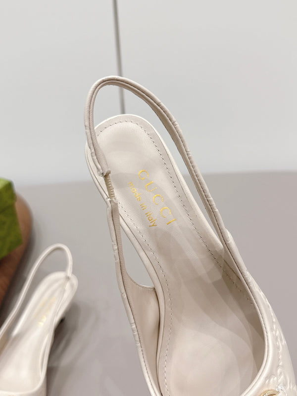 Gucci 26 Slingback 45mm Embossed Single Ivory in Lamskin 739363
