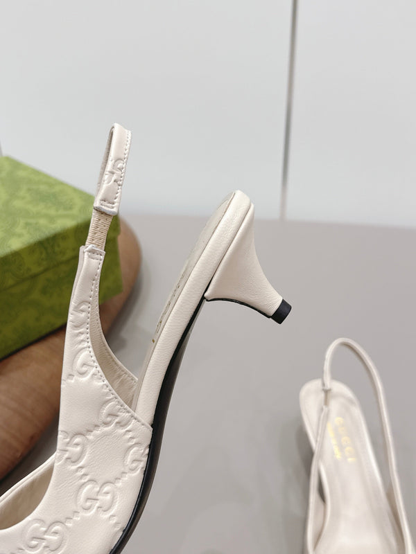Gucci 26 Slingback 45mm Embossed Single Ivory in Lamskin 739363
