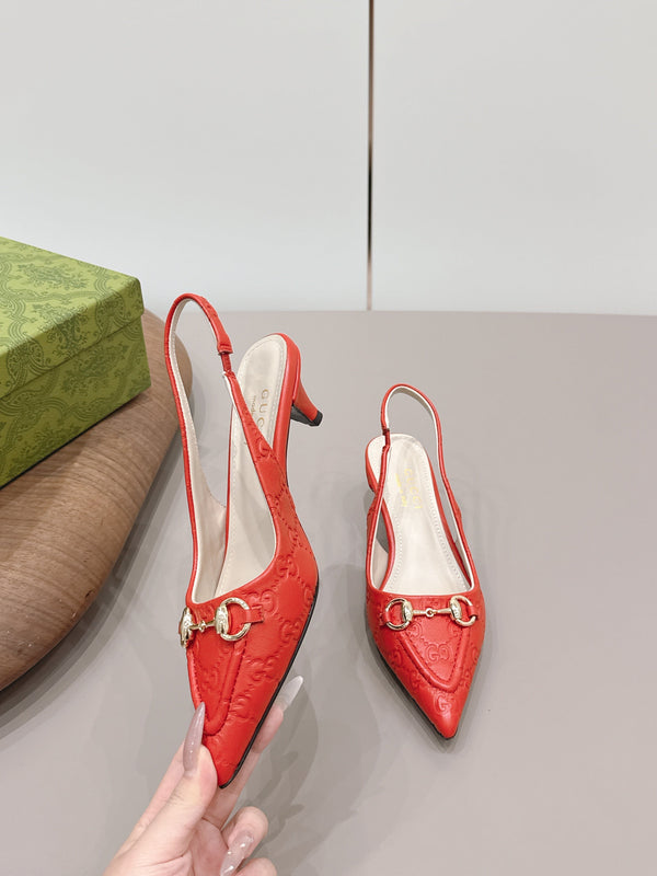 Gucci 26 Slingback 45mm Embossed Single Red in Lamskin 739362