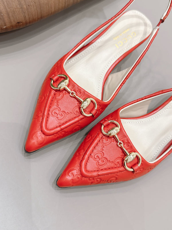 Gucci 26 Slingback 45mm Embossed Single Red in Lamskin 739362