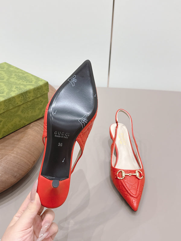 Gucci 26 Slingback 45mm Embossed Single Red in Lamskin 739362