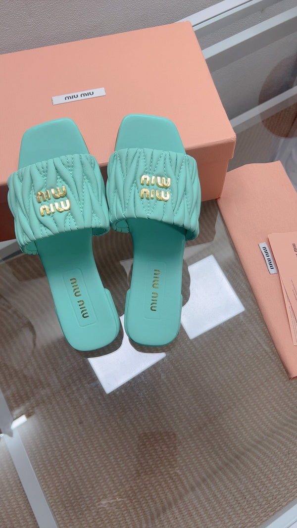 Miu Sandal Turquoise Matelassé Leather 739553