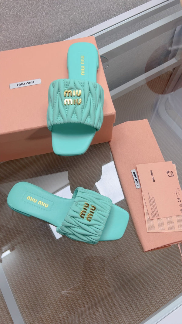 Miu Sandal Turquoise Matelassé Leather 739553