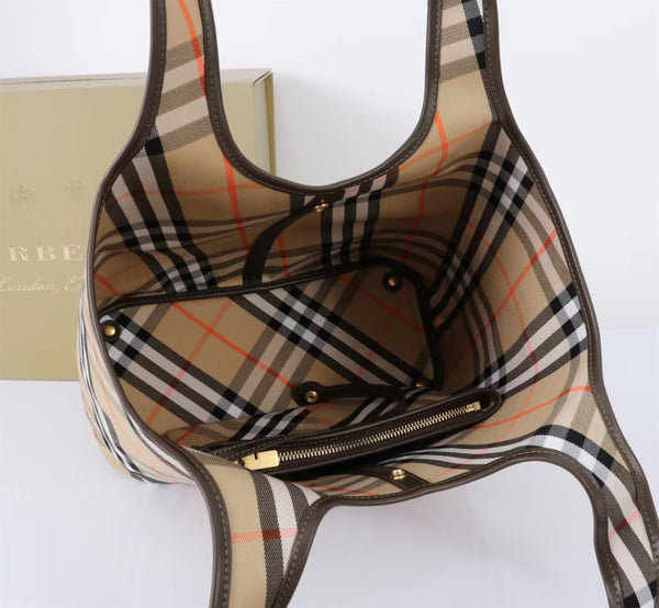 Burberry Large Check Tote Bag 41cm Beige Brown in Calfskin