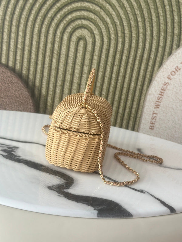 Chanel Vanity Case 26c 19,5cm Couleur Paille en Rotin Tressé