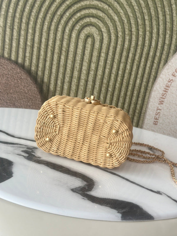 Chanel Vanity Case 26c 19,5cm Couleur Paille en Rotin Tressé