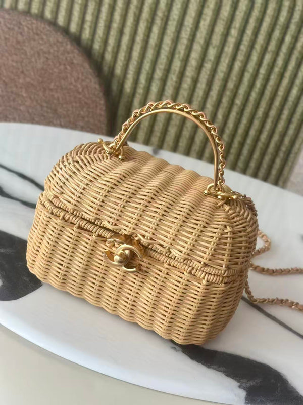 Chanel Vanity Case 26c 19,5cm Couleur Paille en Rotin Tressé