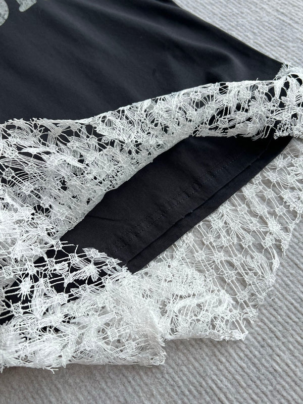 Dior 26ss J'Adore Lace-Trimmed T-Shirt Black White in Cotton 376511
