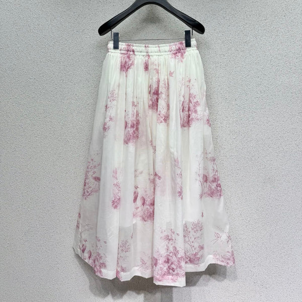 Dior Pink Floral Print Elastic Waist Midi Skirt in Cotton 376601