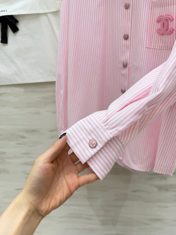 Chanel Pink Striped Vintage Style Shirt in Cotton 377555