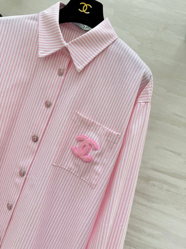 Chanel Pink Striped Vintage Style Shirt in Cotton 377555