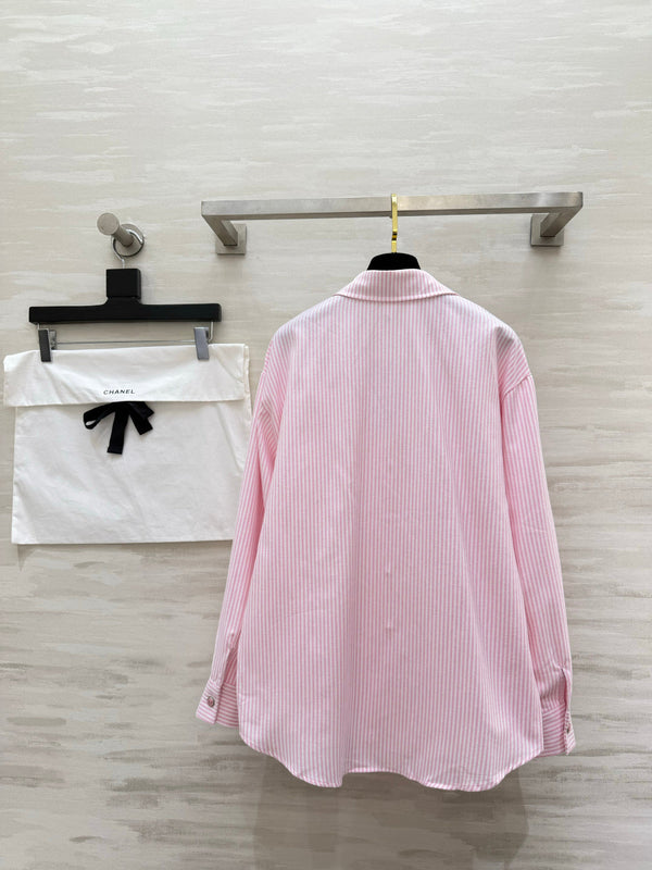 Chanel Pink Striped Vintage Style Shirt in Cotton 377555