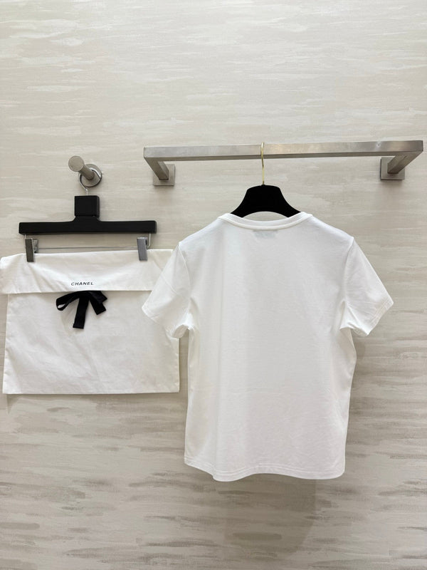 Chanel Sequin Letter T-Shirt White in Cotton 377548