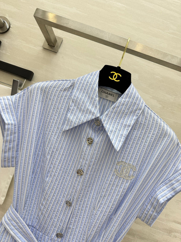 Chanel Striped Shirt Dress Blue in Cotton 377538