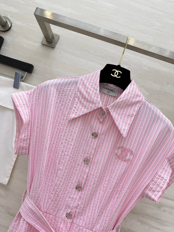 Chanel Striped Shirt Dress Pink in Cotton 377536