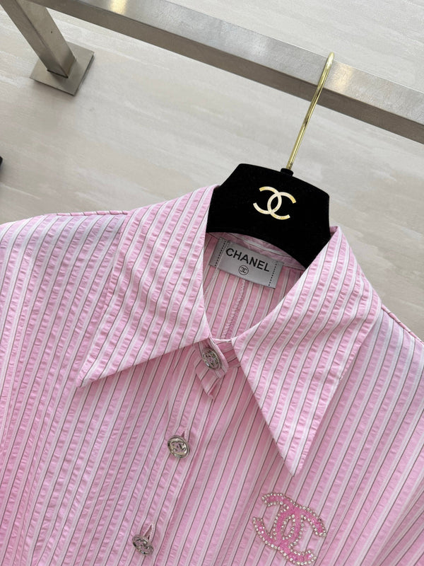 Chanel Striped Shirt Dress Pink in Cotton 377536