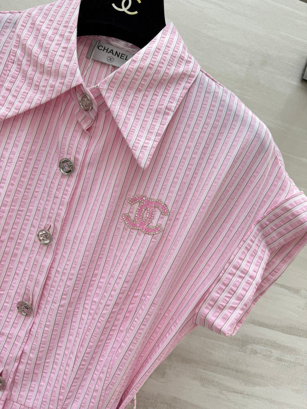 Chanel Striped Shirt Dress Pink in Cotton 377536