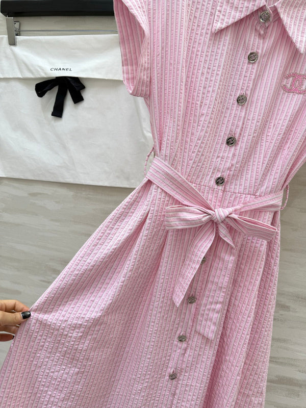 Chanel Striped Shirt Dress Pink in Cotton 377536