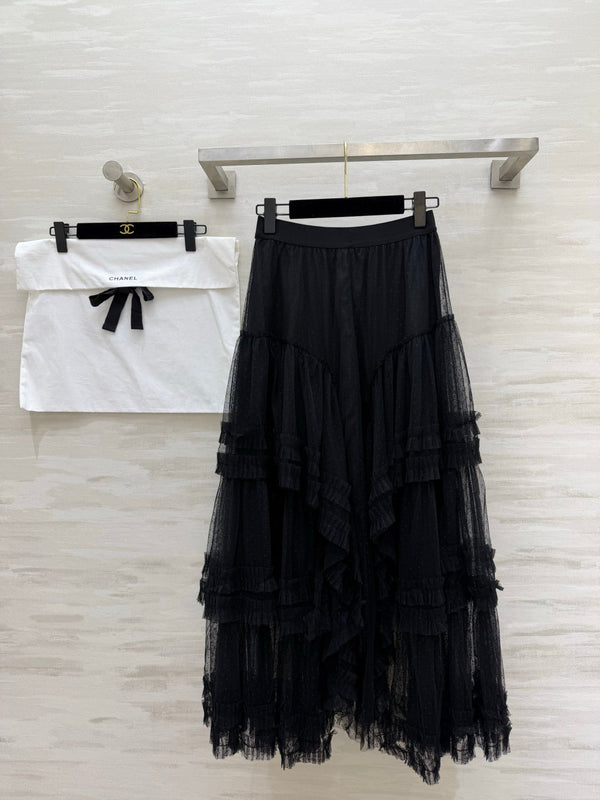 Chanel 26 Mesh Cake Skirt Black in Cotton 377534