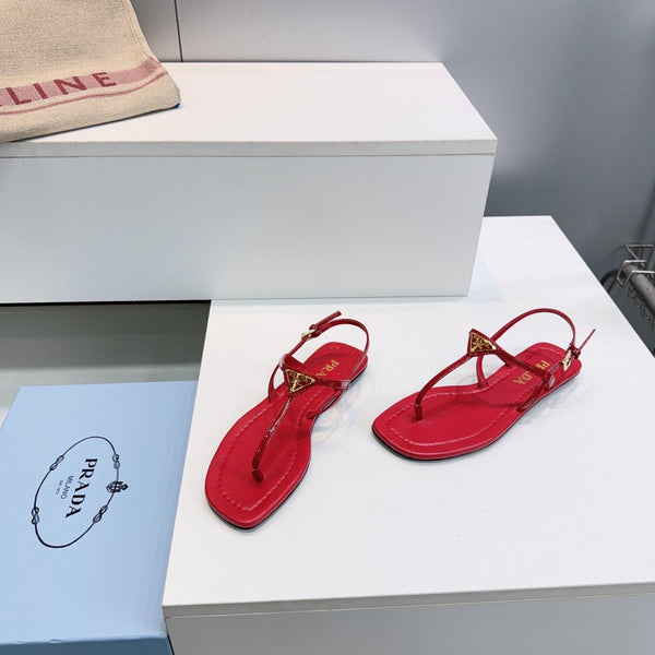 Prada Triangle Logo Sandal Red in Calfskin Patent Leather 741972